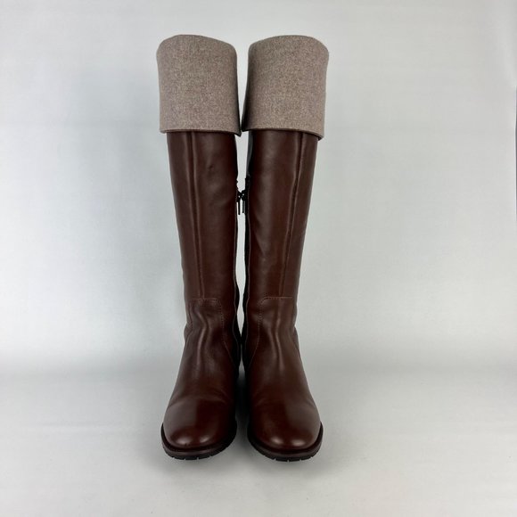 Talbots Womens Brown Leather Tall Over the Knee Boots Wool Cuff OTK size 6 - Picture 2 of 15